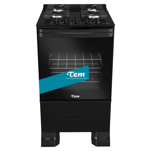 Cocina TEM Luna Glass 4 Hornallas/Horno a Gas Negra