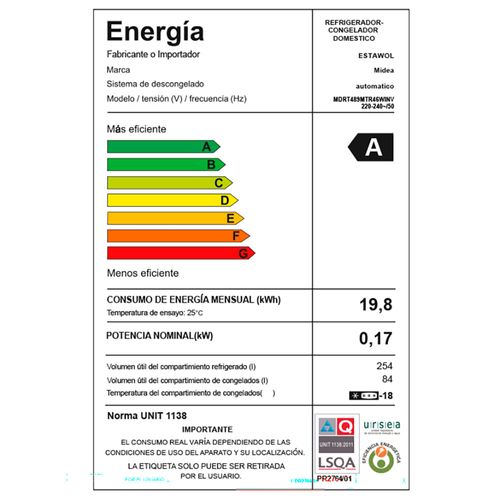 Heladera MIDEA Mod. MDRT489MTR46WINV Fs 338 L