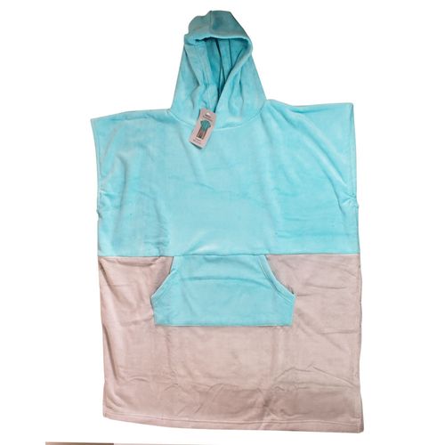 Poncho Playero Juvenil 90x75 cm Combinado Turqusea/Gris