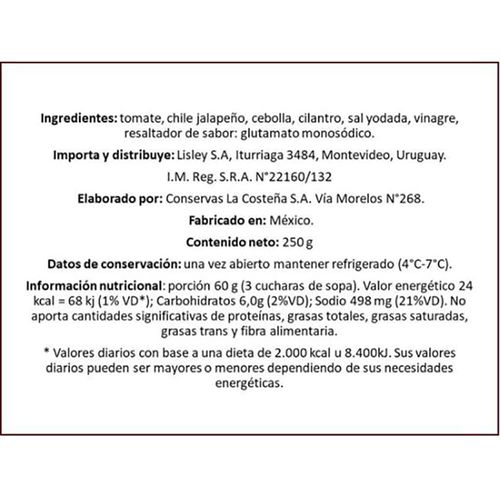Salsa mexicana LA COSTEÑA 250 g